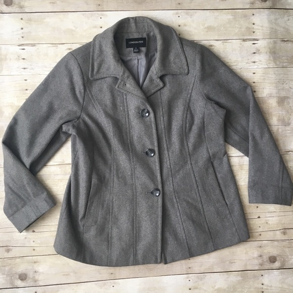 London Fog Jackets & Blazers - LONDON FOG Gray Wool Winter Lined Pea Coat Career